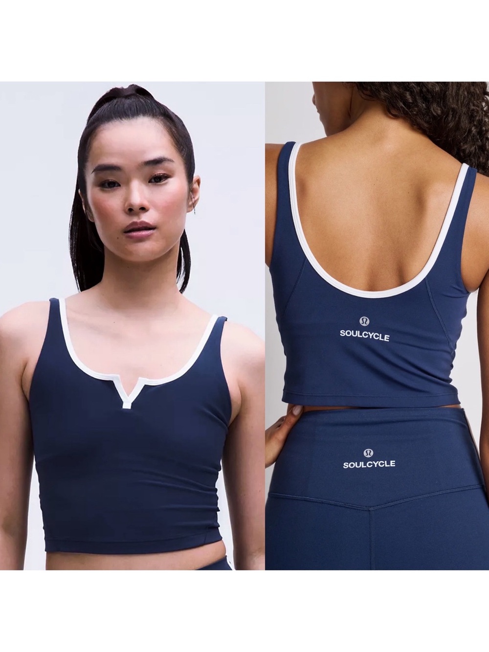 Lululemon SoulCycle Align Notched Neck Club Blue & White Cropped Tank Top